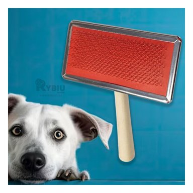 PEINE PERRO RYBIU MA31216 METALICO CON MANGO DE MADERA ROJO TALLA L + STICKERS