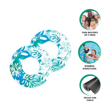 FLOTADOR CELESTE TIPO ARO DE 91 CM CON ESTAMPADO DE ALGAS Y FLORES - 3
