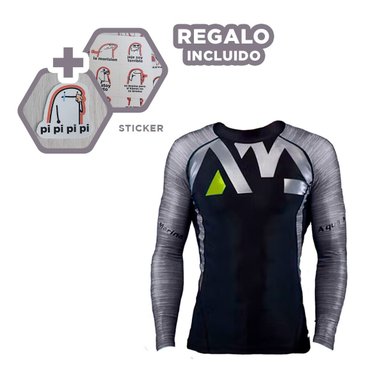 REMERA ELASTICO NAILON HOMBRE PLOMO NEGRO PARA CLIMA CALIDO TALLA L Y+REGALO STICKER
