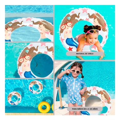 FLOTADOR ARO BLANCO DE 61 CM CON DISENO DE SIRENA PARA PISCINA Y VERANO - 5