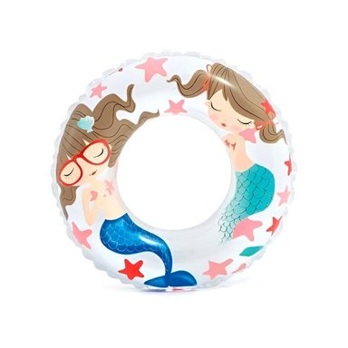 ARO INFLABLE BLANCO DE 61 CM CON DIBUJOS MARINOS DE SIRENA PARA PISCINA Y+PAPEL REGALO - 1