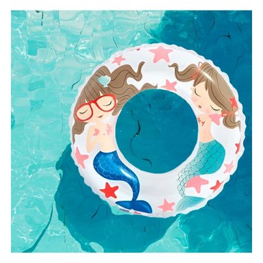 ARO INFLABLE BLANCO DE 61 CM CON DIBUJOS MARINOS DE SIRENA PARA PISCINA Y+PAPEL REGALO - 2