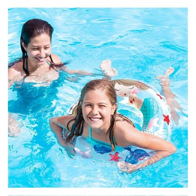 ARO INFLABLE BLANCO DE 61 CM CON DIBUJOS MARINOS DE SIRENA PARA PISCINA Y+PAPEL REGALO - 3