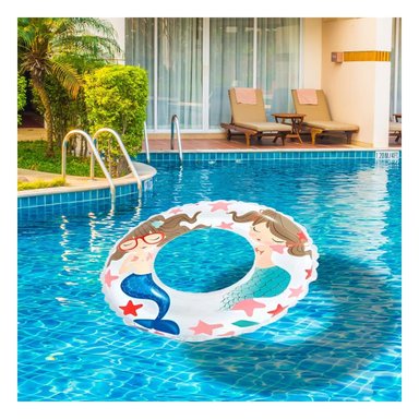 ARO INFLABLE BLANCO DE 61 CM CON DIBUJOS MARINOS DE SIRENA PARA PISCINA Y+PAPEL REGALO - 5