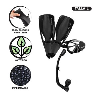 SET ACCESORIOS PISCINAS RYBIU W-SK101L NEGRO EQUIPO BUCEAR TAMAÑO L + REGALO STICKERS - 4