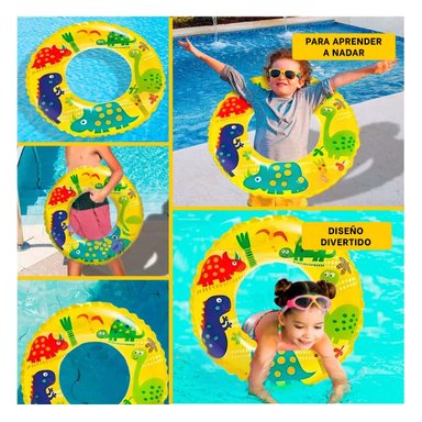 FLOTADOR ARO AMARILLO DE 61 CM CON DISENO DE DINOSAURIO PARA PISCINA Y VERANO - 5
