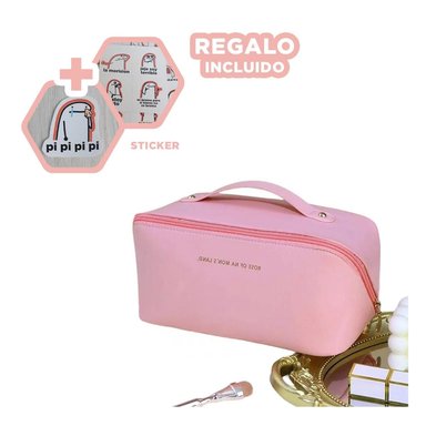 NECESER VIAJE RYBIU BE30267 ROSADO PARA COSMETICOS EN COLOR Y STICKERS