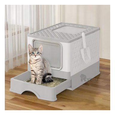 ARENERO GATO RYBIU MA32508 CON TAPA Y BANDEJA REMOVIBLE PLOMO + STICKERS