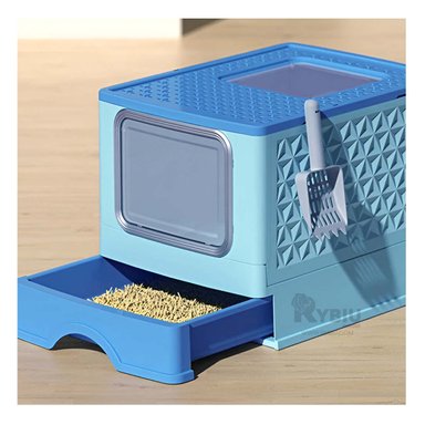 ARENERO GATO RYBIU MA32515 MA32515013 CON TAPA Y BANDEJA REMOVIBLE CELESTE + STICKERS