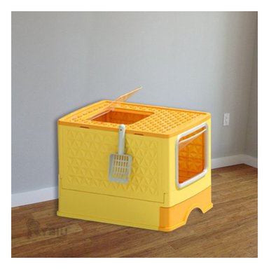 ARENERO GATO RYBIU MA32514 CON TAPA Y BANDEJA REMOVIBLE AMARILLO + STICKERS