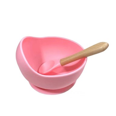 PLATO RYBIU ROSADO SILICONA + CUCHARA BEBE