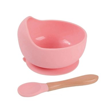 PLATO Y CUBIERTO RYBIU ROSADO RESISTENTE + PAPEL REGALO