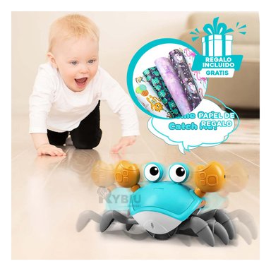 JUEGO DE BAÑO RYBIU CANGREJO PARA BAÑERA A CUERDA EN CELESTE + PAPEL DE REGALO