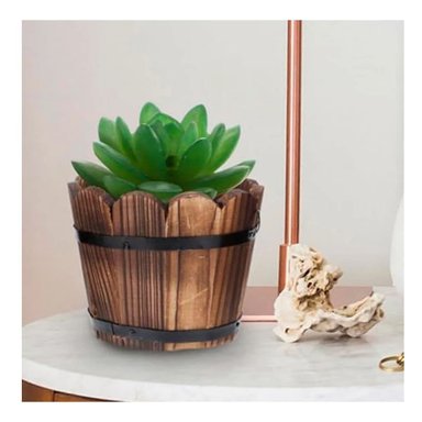 MACETERO RYBIU HO32300 BARRIL CON BORDE ONDEADO DE 15CM EN MARRON - 2