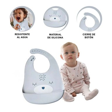 BABERO RYBIU BE32158 SILICONA CON ESTAMPADO BEBE GRIS - 3