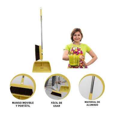 SET LIMPIEZA RYBIU HO30848 ESCOBA PRÁCTICO + RECOGEDOR ÚTIL AMARILLO - 3