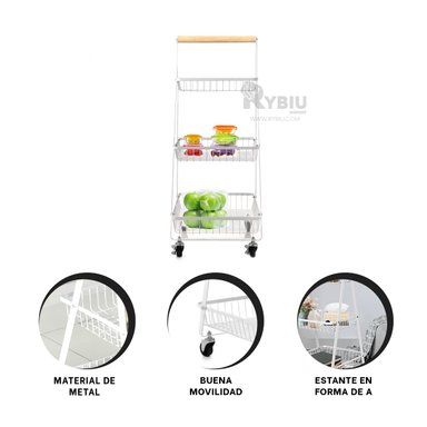 ESTANTE RYBIU HO32417 BLANCO TRIANGULAR 3 NIVELES CON RUEDAS - 4