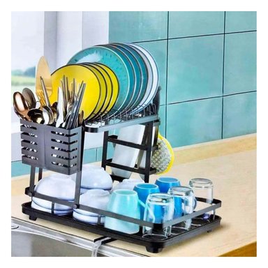 ORGANIZADOR DE PLATOS DE 3 NIVELES CON SISTEMA DE DRENAJE NEGRO - 2