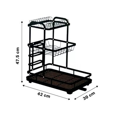 ORGANIZADOR DE PLATOS DE 3 NIVELES CON SISTEMA DE DRENAJE NEGRO - 4