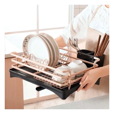 ORGANIZADOR DE PLATOS CON DRENAJE Y SOPORTE UTENSILIOS ORO ROSA Y+REGALO STICKER - 2