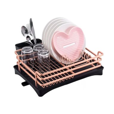 ORGANIZADOR DE PLATOS CON DRENAJE Y SOPORTE UTENSILIOS ORO ROSA Y+REGALO STICKER - 3