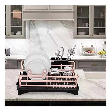 ORGANIZADOR DE PLATOS CON DRENAJE Y SOPORTE UTENSILIOS ORO ROSA Y+REGALO STICKER - 5