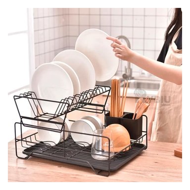 ESCURRIDOR RYBIU HO32426 NEGRO PLATOS 2 NIVELES BANDEJA