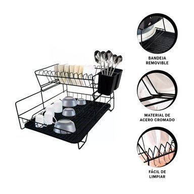 ESCURRIDOR RYBIU HO32426 NEGRO PLATOS 2 NIVELES BANDEJA - 3