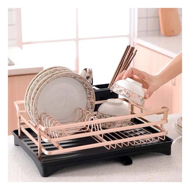 ESCURRIDOR RYBIU HO32425 ALUMINIO ORO ROSA PLATOS UTENSILIOS DRENAJE - 2