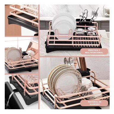 ESCURRIDOR RYBIU HO32425 ALUMINIO ORO ROSA PLATOS UTENSILIOS DRENAJE - 5