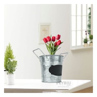 SET MACETERO RYBIU METAL PLATEADO CUBO + PAPEL REGALO