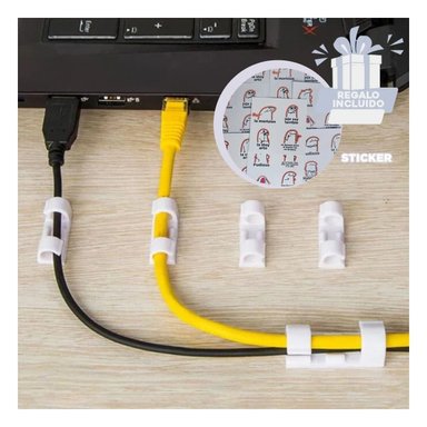 SUJETADORES DE CABLES ORGANIZADORES PARA OFICINA CON 16 PIEZAS COLOR BLANCO Y+REGALO STICKER