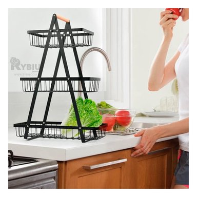 SET FRUTERO RYBIU CO30414 ACERO INOXIDABLE NEGRO PRACTICO 3 SECCIONES + PAPEL REGALO