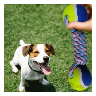 PELOTAS TENIS ALGODÓN PERROS MA29942 RYBIU JUGUETE DE DOS CON CUERDA EN TONO AMARILLO