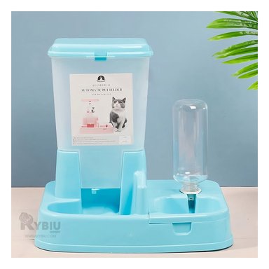 DISPENSADOR PERRO Y GATO MA31111 RYBIU ALIMENTO AUTOMATICO CELESTE + REGALO STICKERS