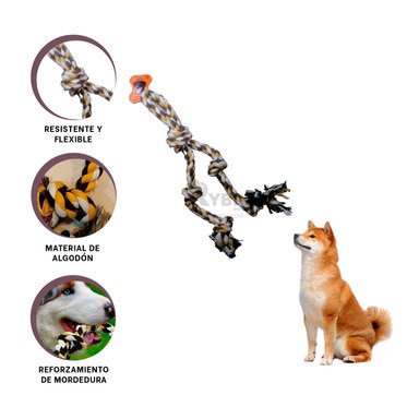 MORDEDOR ALGODÓN PERROS RYBIU TRENZADO CON MANGO EN MARRON + POST-IT ADHESIVOS