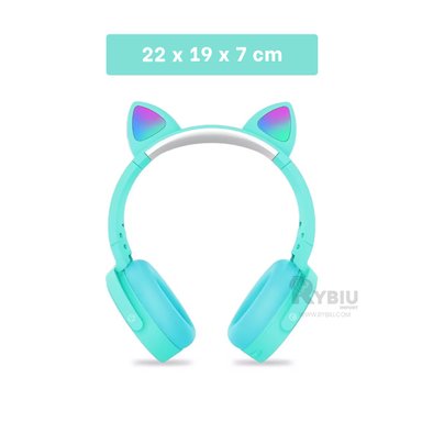 AUDÍFONOS RYBIU INALÁMBRICO TE29202 CON OIDOS FELINO VERDE AGUA + REGALO AGENDITA - 5