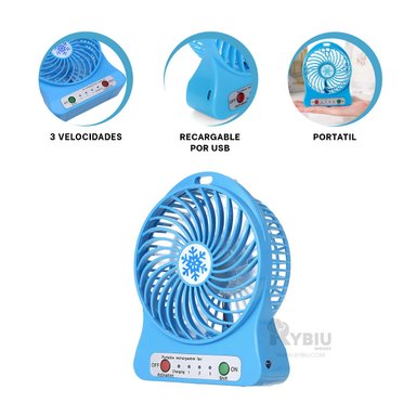 VENTILADOR PORTATIL RYBIU TE29396 ALTA EFICIENCIA MINI AZUL + REGALO AGENDITA - 4