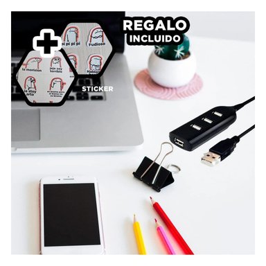 HUB 4 PUERTOS RYBIU CON USB 2.0 EN TONO NEGRO + REGALO STICKERS - 1