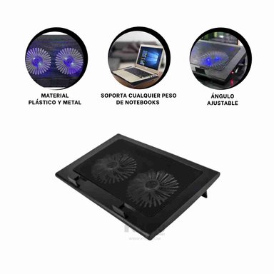 COOLER RYBIU CON 2 VENTILADORES EN TONO NEGRO + REGALO AGENDITA - 2