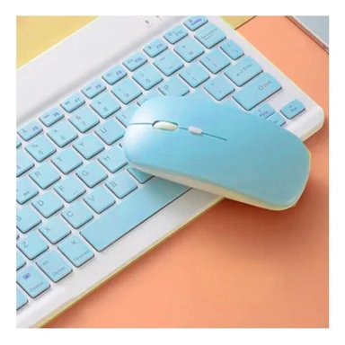 TECLADO INALÁMBRICO RYBIU RECARGABLE KEYBOARD EN COLOR CELESTE + PAPEL REGALO TE29870 KIT - 2