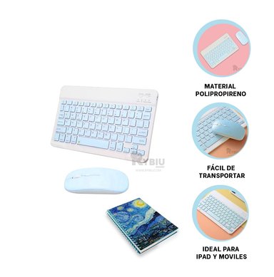 TECLADO INALÁMBRICO RYBIU MULTI DISPOSITIVO CELESTE + REGALO AGENDITA TE29870 KIT - 3