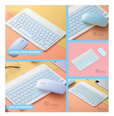 TECLADO INALÁMBRICO RYBIU MULTI DISPOSITIVO CELESTE + REGALO AGENDITA TE29870 KIT - 4