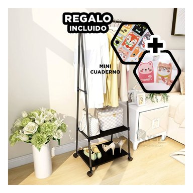 SET PERCHERO RYBIU HO30803 COLGAR ROPA METAL NEGRO + REGALO AGENDITA