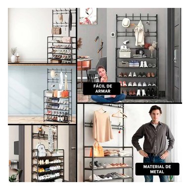 RACK RYBIU RECTO NEGRO ZAPATOS CON GANCHOS + POST-IT ADHESIVOS