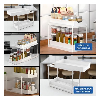 MODULO 2 NIVELES CON 2 CAJONES DESLIZABLES VERSATIL PARA HOGAR BLANCO Y+POST IT