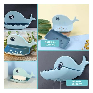PORTA JABON PRACTICO EN FORMA DE BALLENA CELESTE PARA CASA Y+POST IT