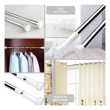 TUBO CORTINA RYBIU HO30831 ACCESORIOS BAÑO GRIS BARRA COLGAR EN 1.10M A 2.0M PLOMO + POST IT ADHESIVOS