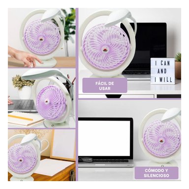 VENTILADOR PORTATIL RYBIU JR2018 GENERADOR AIRE LAMPARA LILA + POST-IT ADHESIVOS