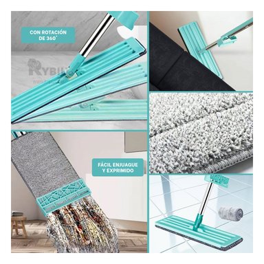 SET LIMPIEZA RYBIU TRAPEADOR CASA VERDE AGUA +  PAPEL REGALO